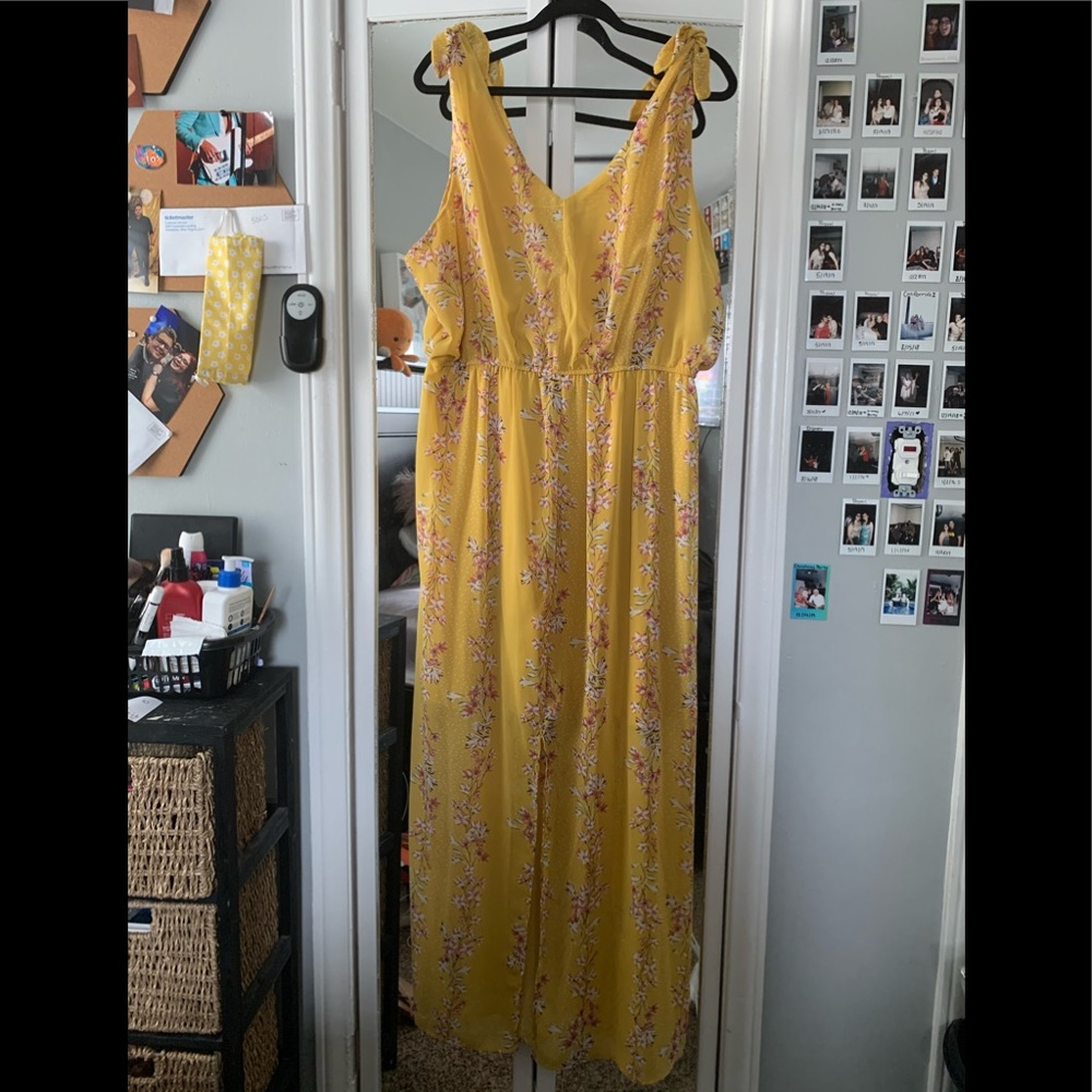 YELLOW FLORAL AS U WISH PLUS SIZE DRESS, 1X